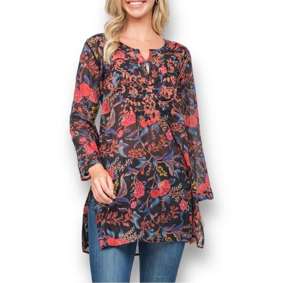 RAJ L.A Women’s Floral Printed Embroidered Tunic in the Size Medium in Black - Picture 2 of 8